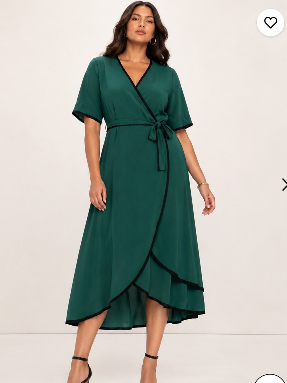 Eloquii Dark Green Wrap Midi Dress with Tie Waist